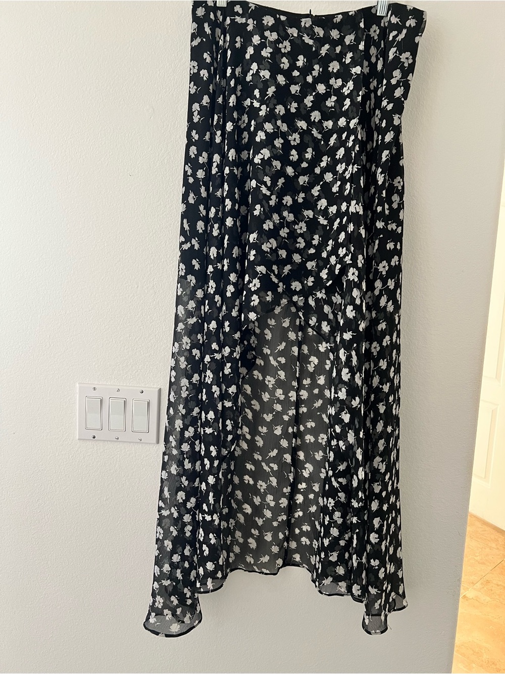 AllSaints Black and White Floral hi-low Skirt